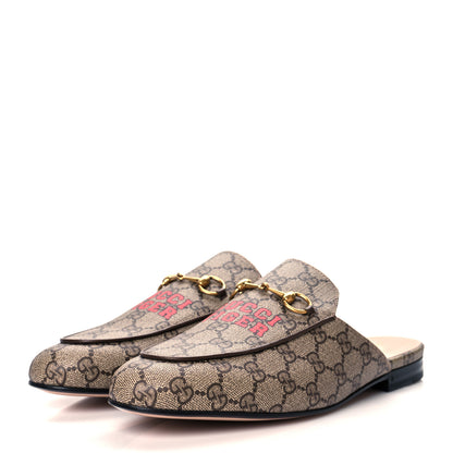 Gucci GG Supreme Monogram Tiger Womens Princetown Slippers 41 Beige Red 3 of 9