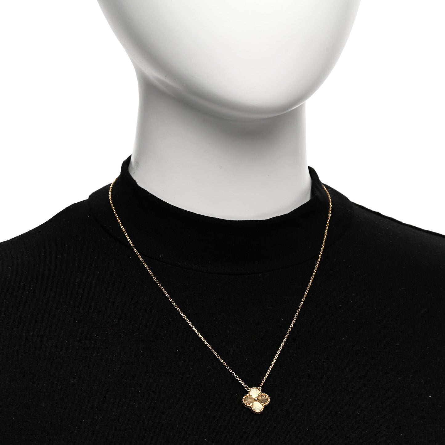 18K Yellow Gold Guilloche Vintage Alhambra Pendant Necklace
