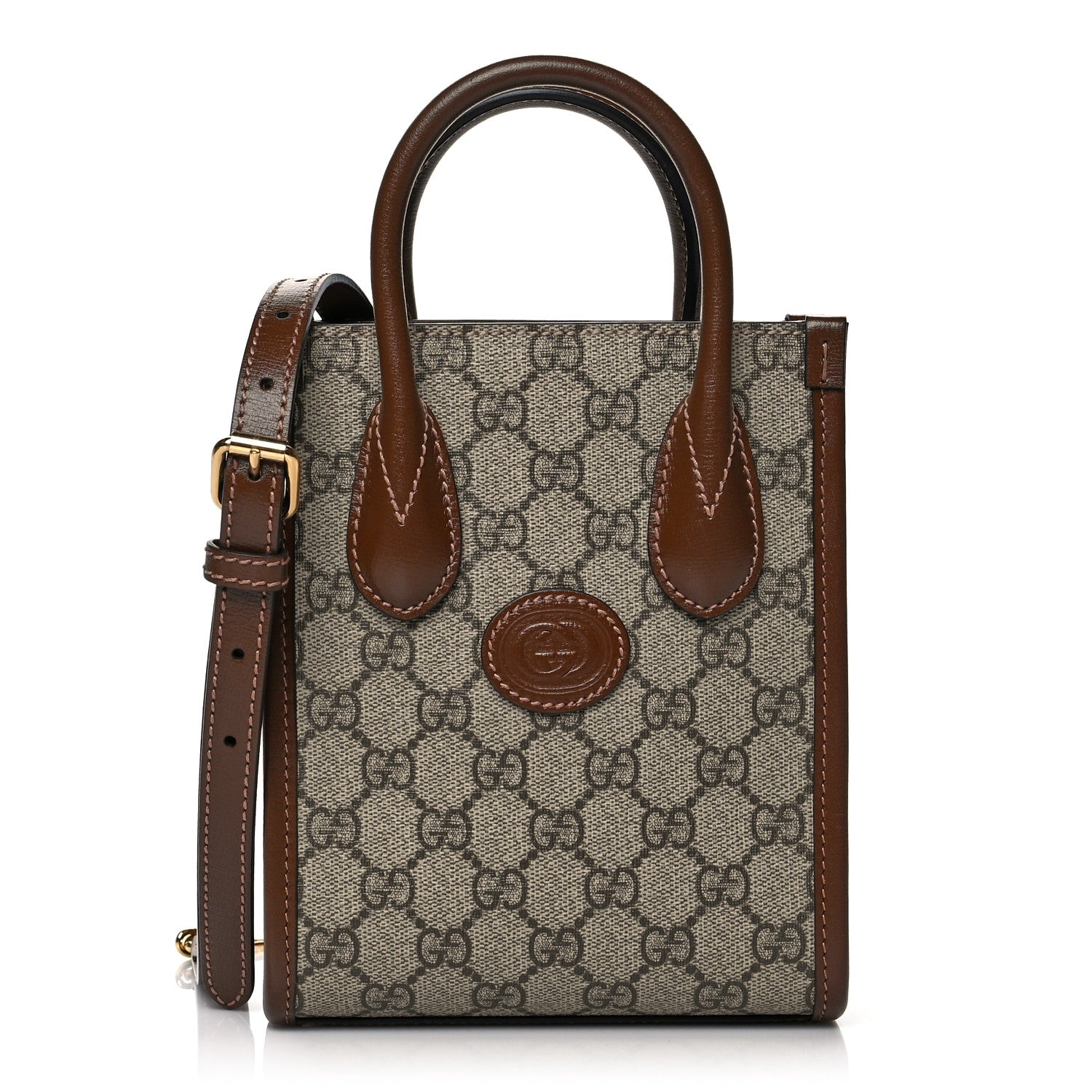 Gucci GG Supreme Monogram Azalea Calfskin Mini Retro Interlocking G Tote Bag Beige Ebony Brown Sugar 1 of 11