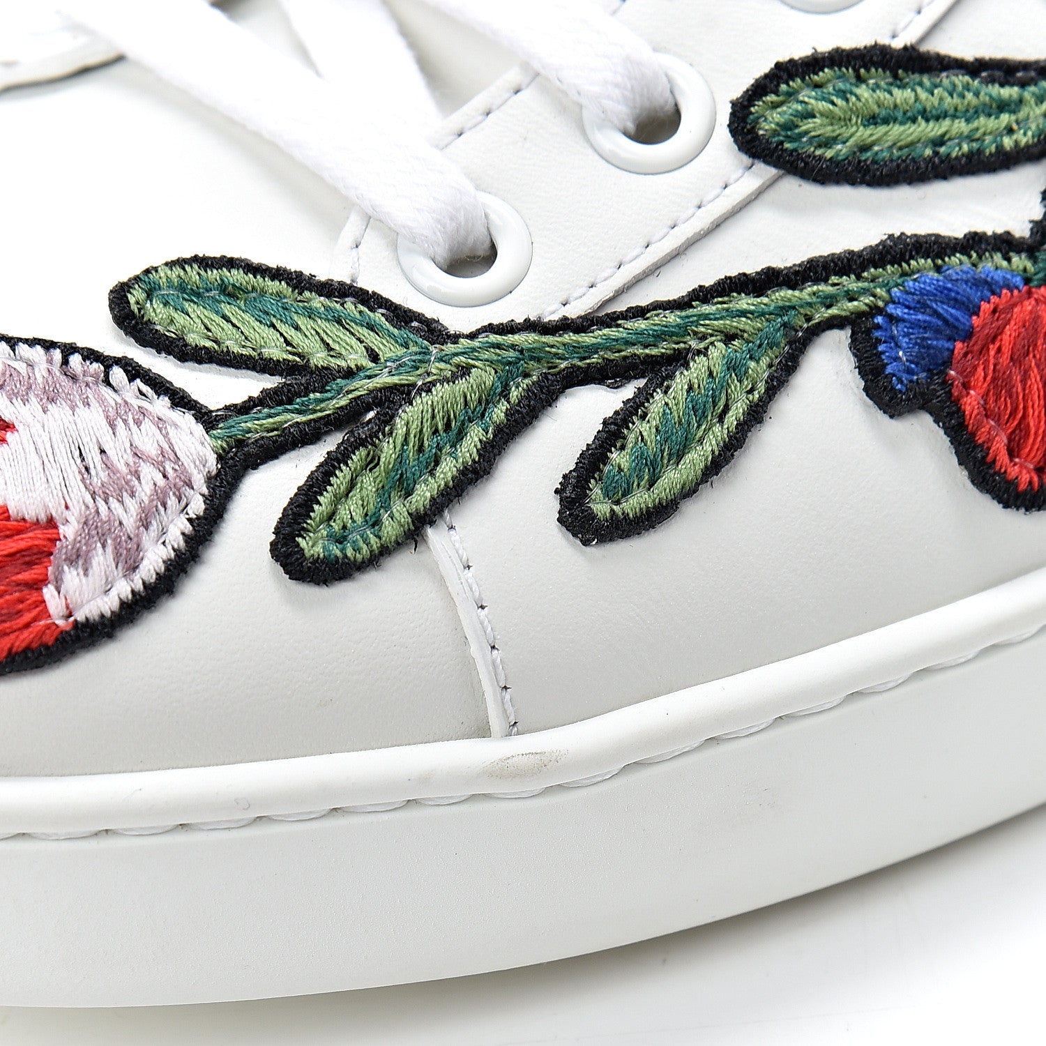 Gucci Calfskin Web Floral Embroidered Womens Ace Sneakers 40 White 9 of 10