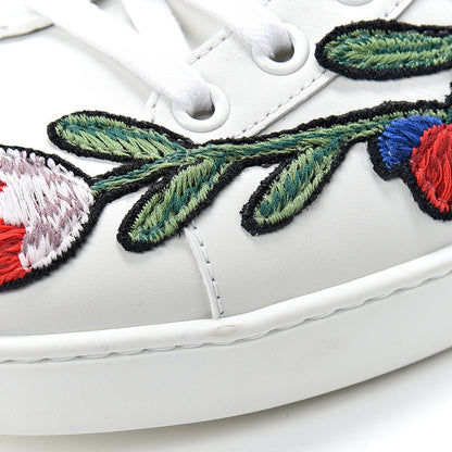 Gucci Calfskin Web Floral Embroidered Womens Ace Sneakers 40 White 9 of 10