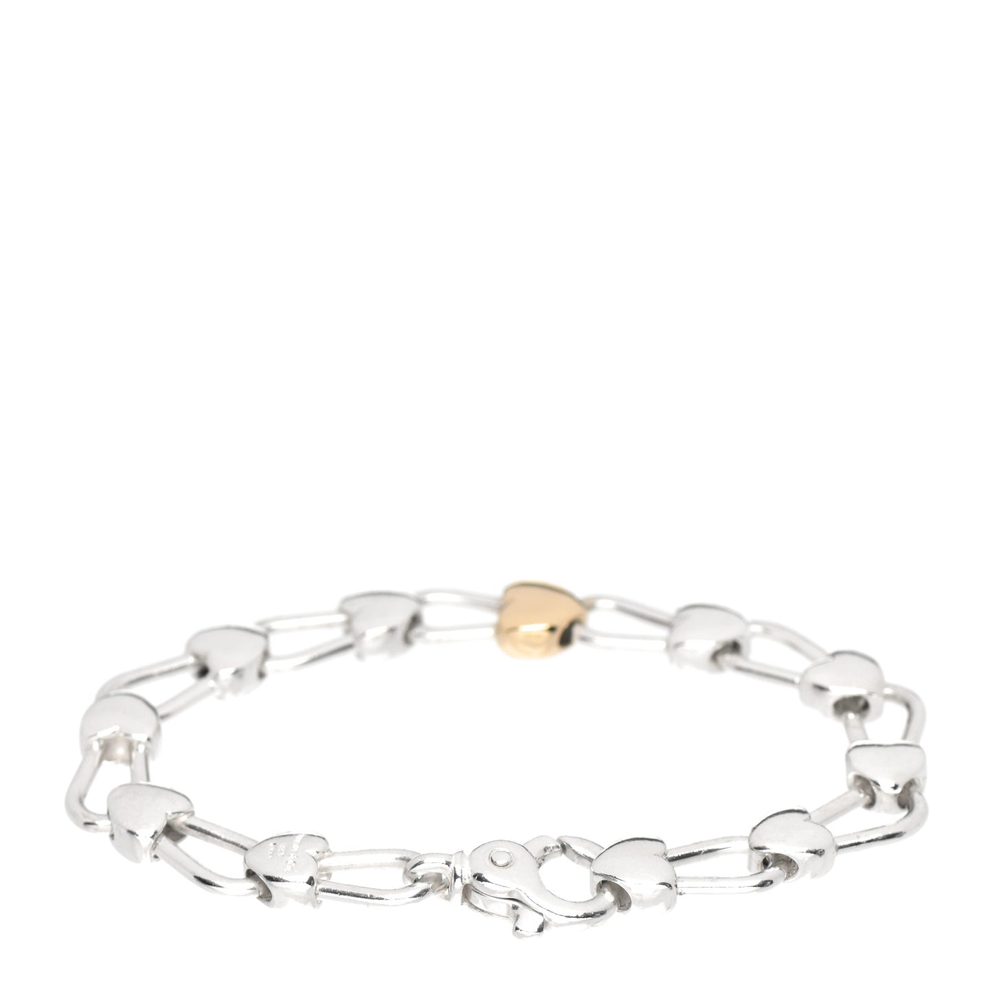 Sterling Silver 18K Yellow Gold Heart Padlock Links Bracelet