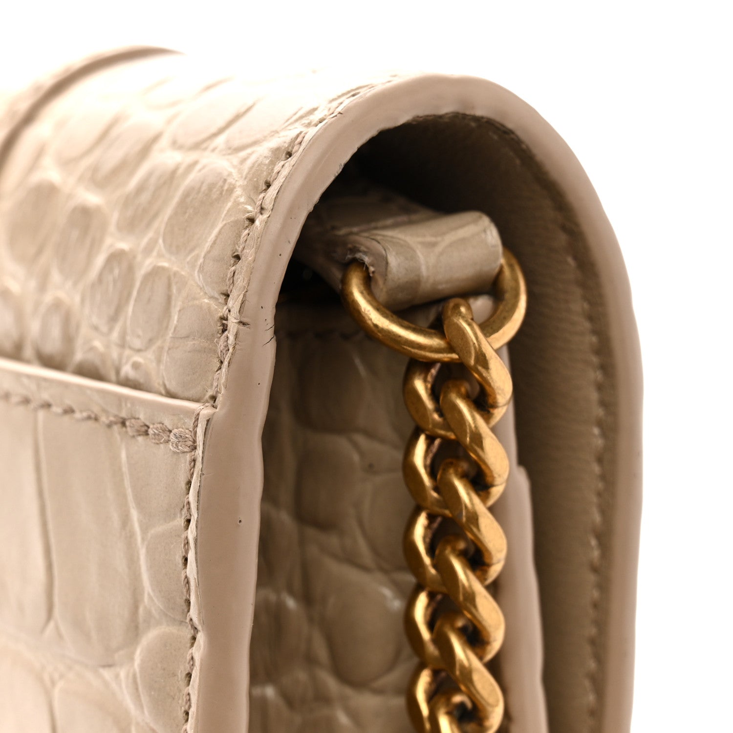 Balenciaga Shiny Calfskin Crocodile Embossed Hourglass Chain Bag Dark Beige 13 of 15