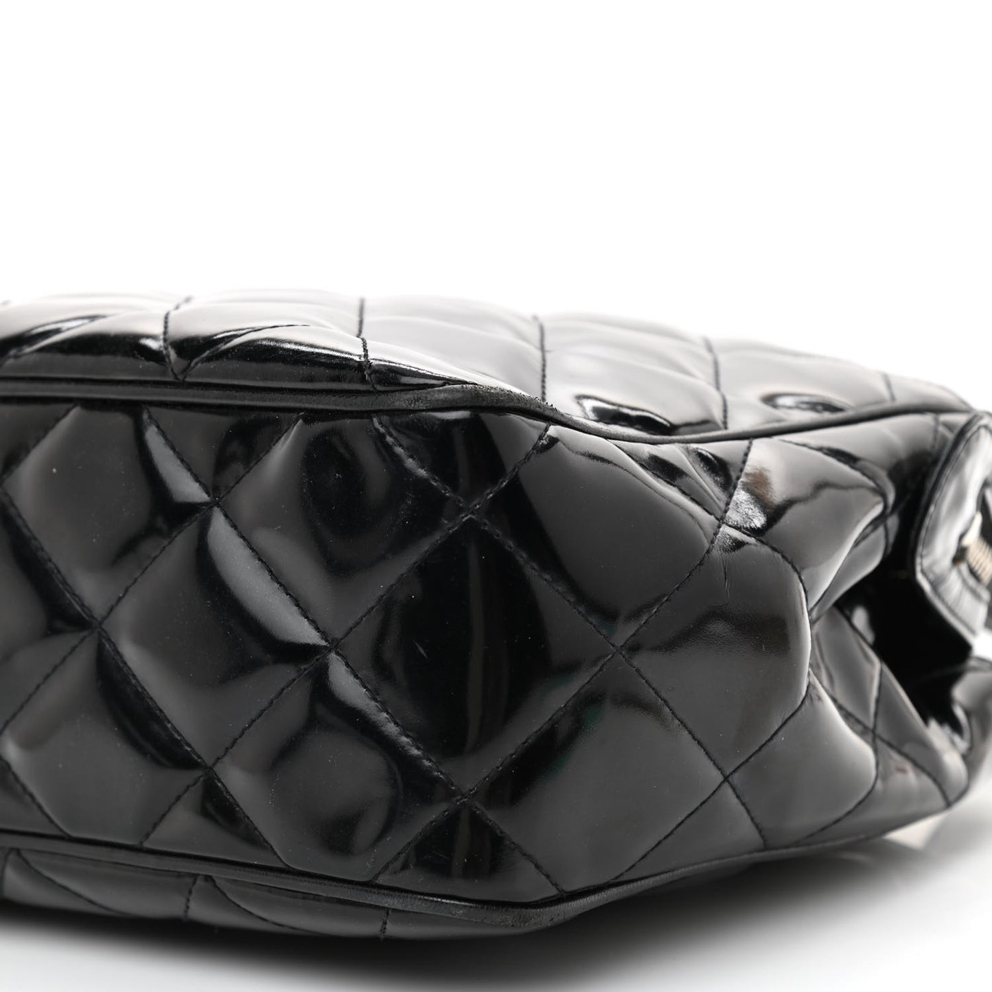 Patent Quilted Shoulder Bag Black