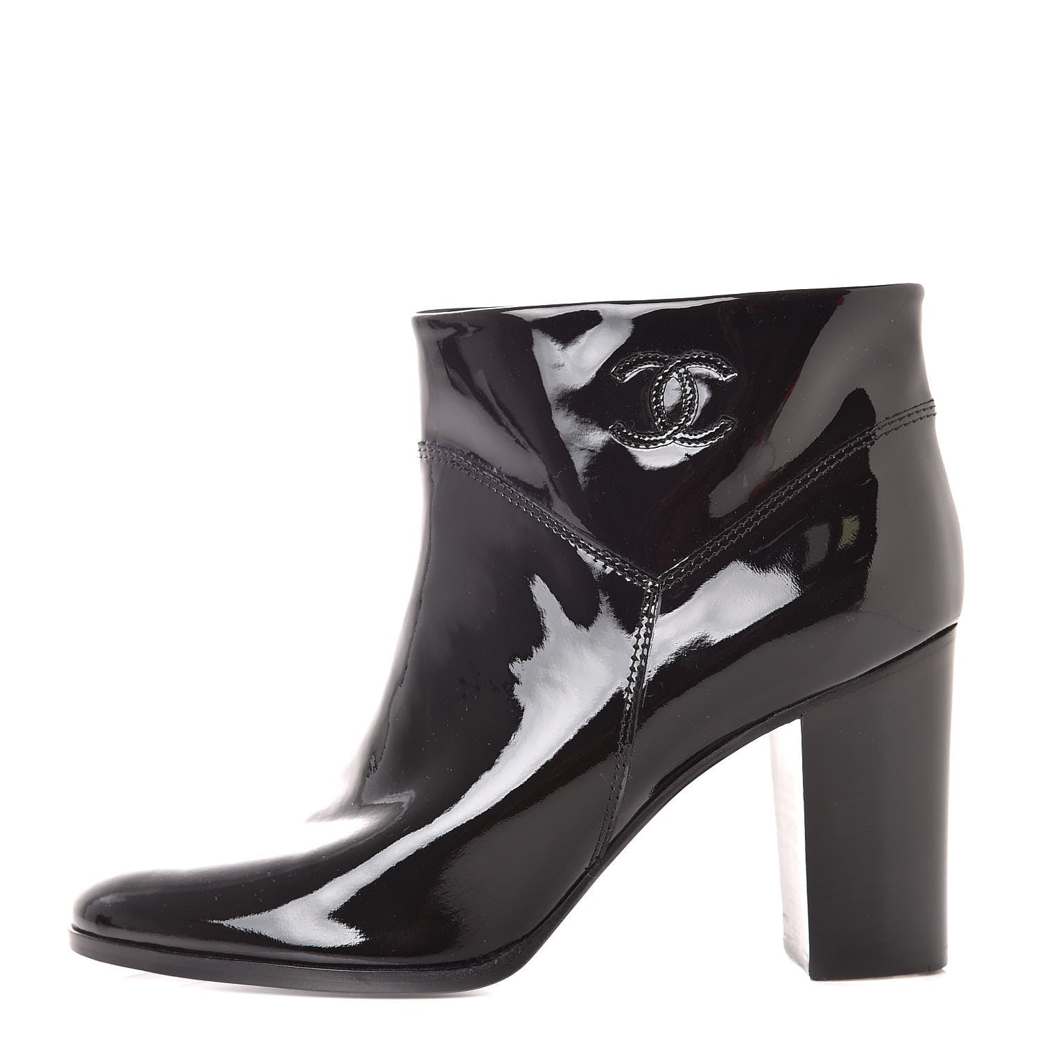 Chanel Patent Calfskin CC Ankle Boots 37.5 Black 1 of 9