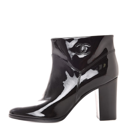 Chanel Patent Calfskin CC Ankle Boots 37.5 Black 1 of 9