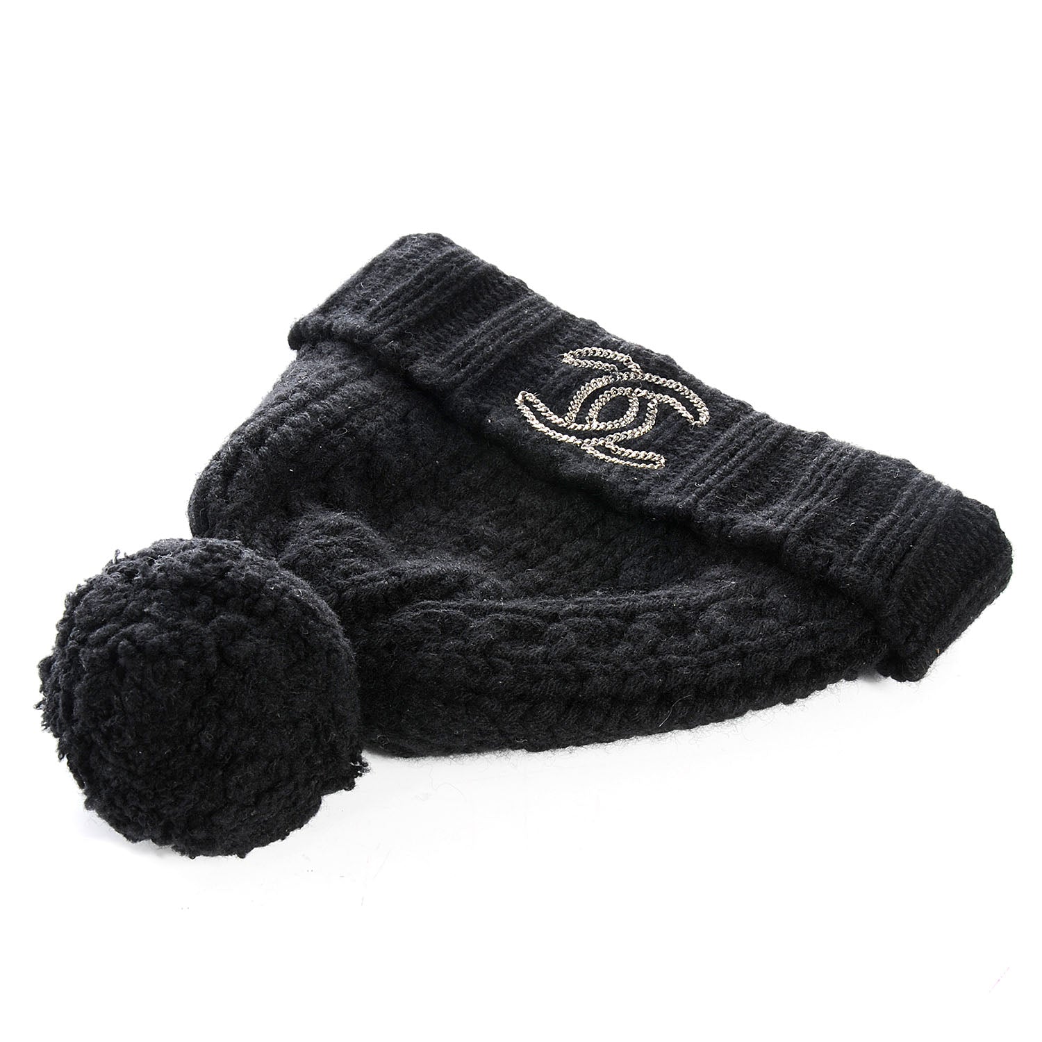 Chanel Cashmere Chain CC Beanie Hat Black 4 of 6