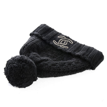 Chanel Cashmere Chain CC Beanie Hat Black 4 of 6