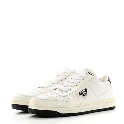 Prada Vitello Rois Triangle Womens Downtown Low Top 30mm Sneakers 39 White Black 4 of 11