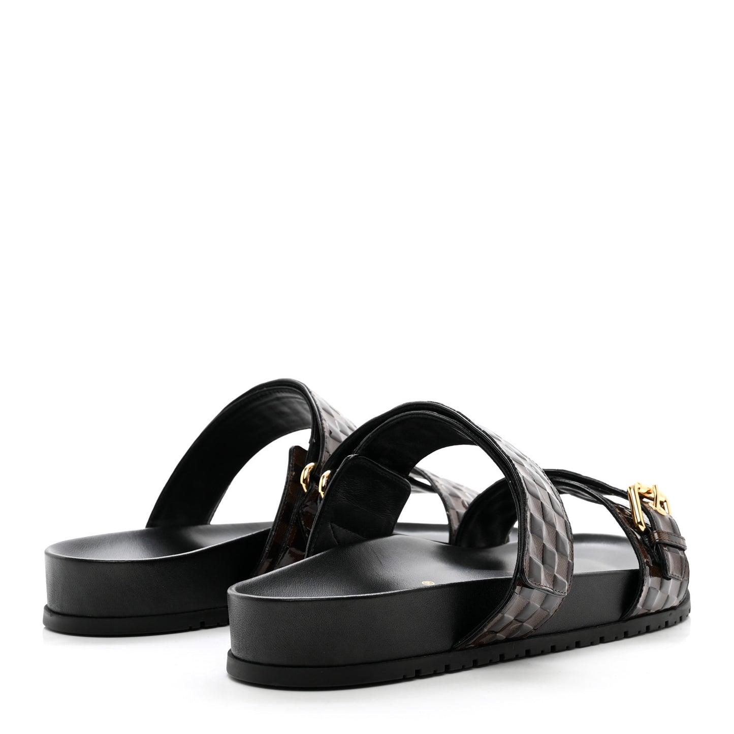 Damier Patent Calfskin Bom Dia Flat Sandals 41 Ebene