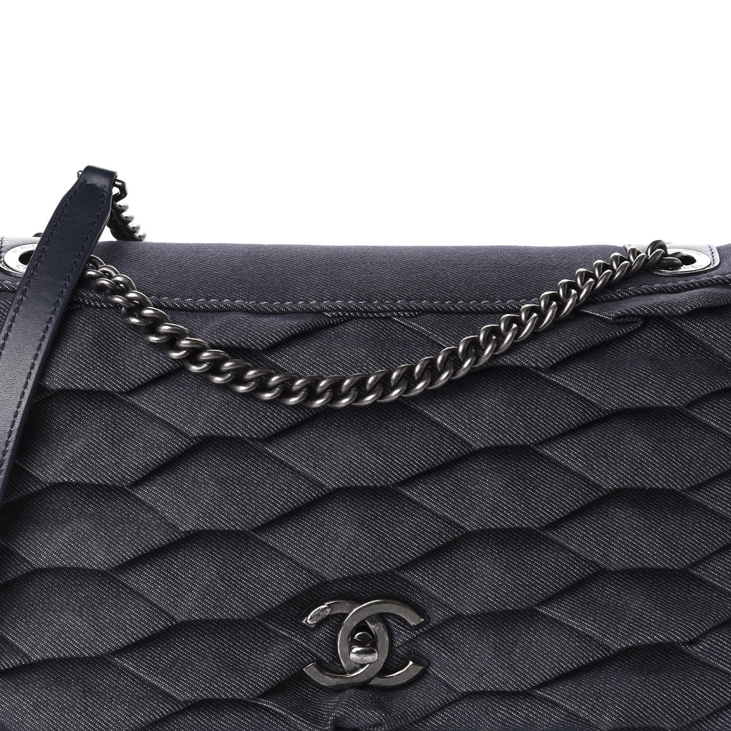 Denim Pleated Denim Turtle Flap Dark Blue
