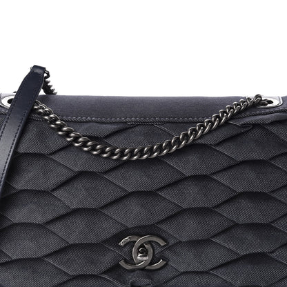 Chanel Denim Pleated Denim Turtle Flap Dark Blue 11 of 11