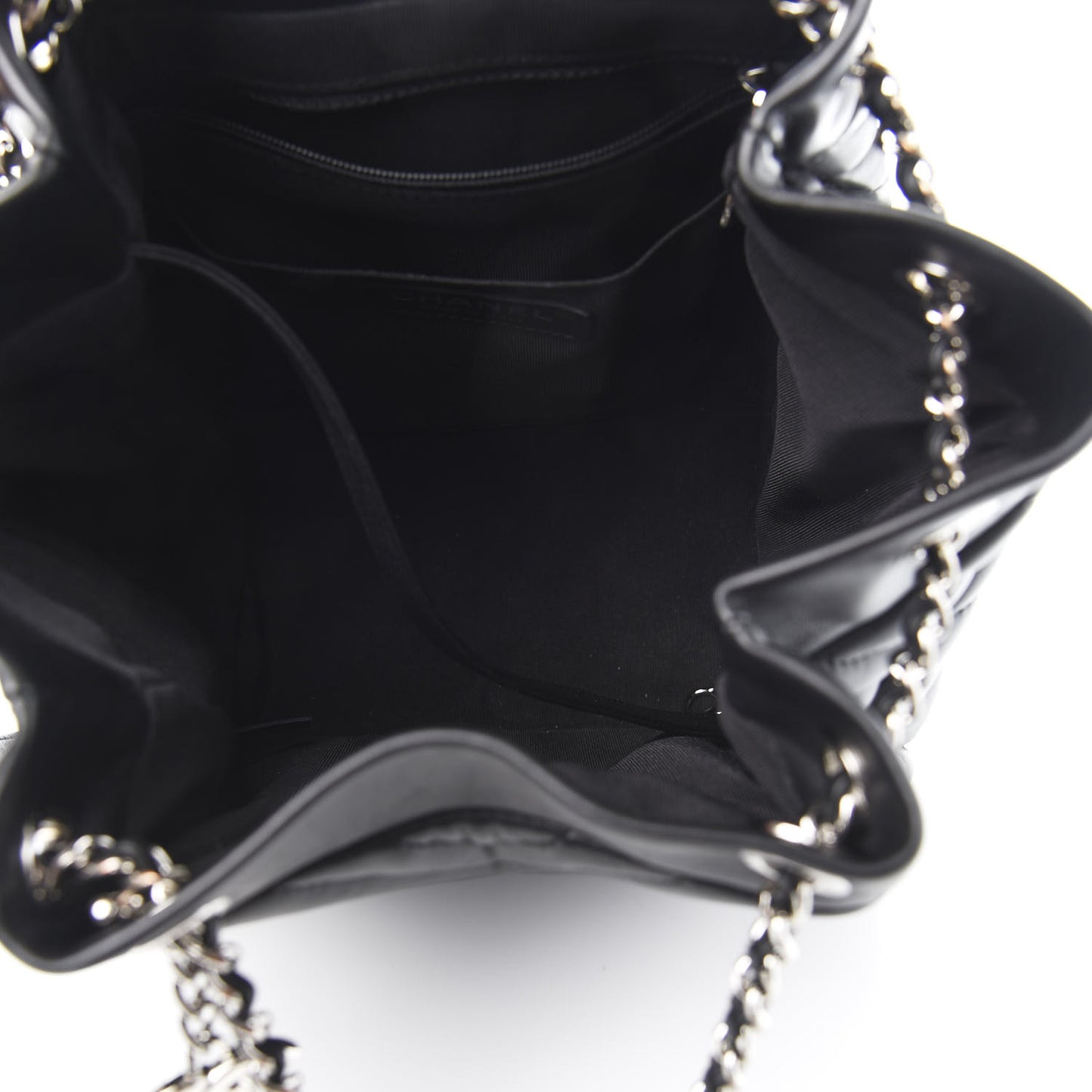 Lambskin Chevron Small Urban Spirit Drawstring Bag Black