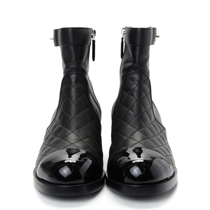 Chanel Calfskin Patent Quilted Cap Toe Short Boots 39.5 Black 2 of 11