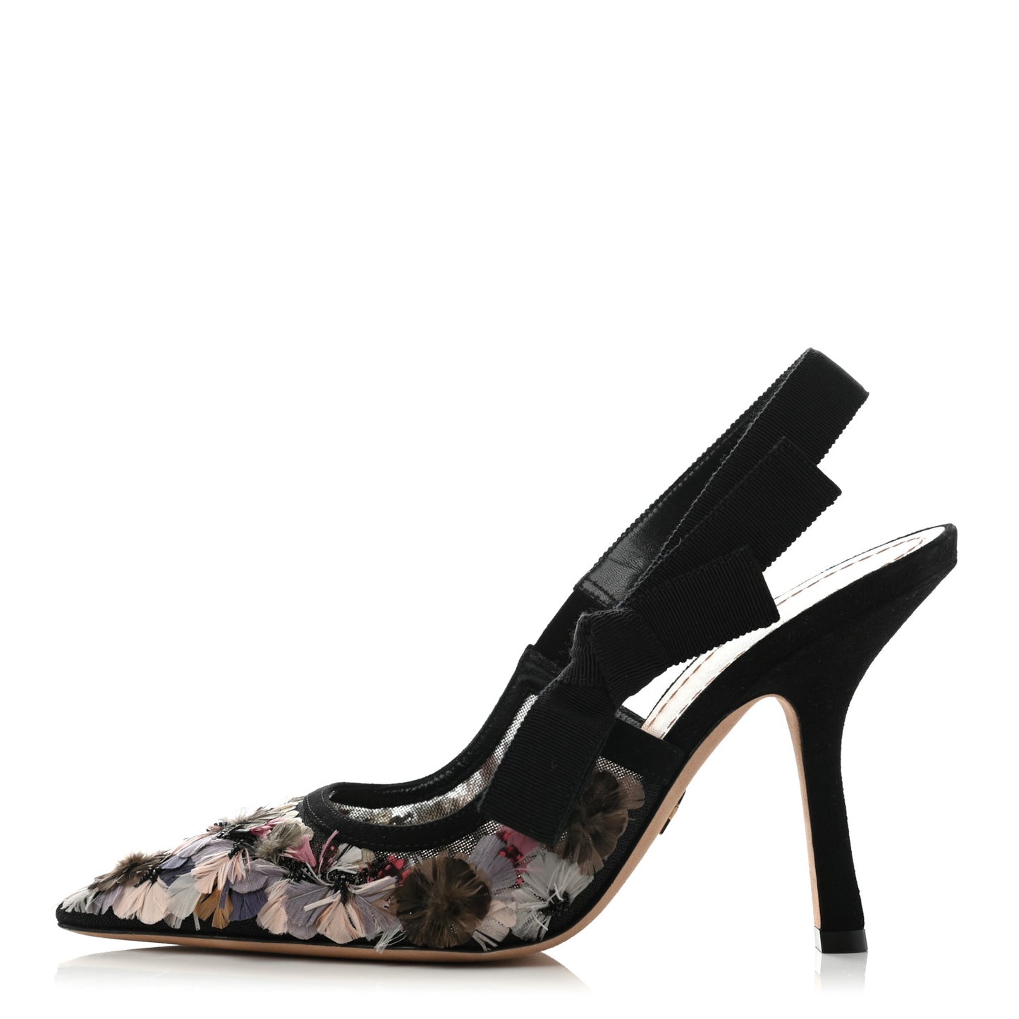 Embroidered Calfskin Plumes Sweet D Sling-Back Pumps 37 Multicolor