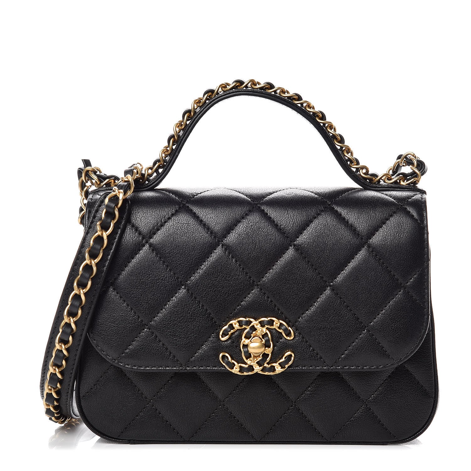 Chanel Lambskin Quilted Small Chain Infinity Top Handle Flap Black