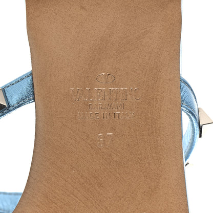 Valentino Garavani Metallic Nappa Rockstud Caged Flat Slide Sandals 37 Cerulean 8 of 11