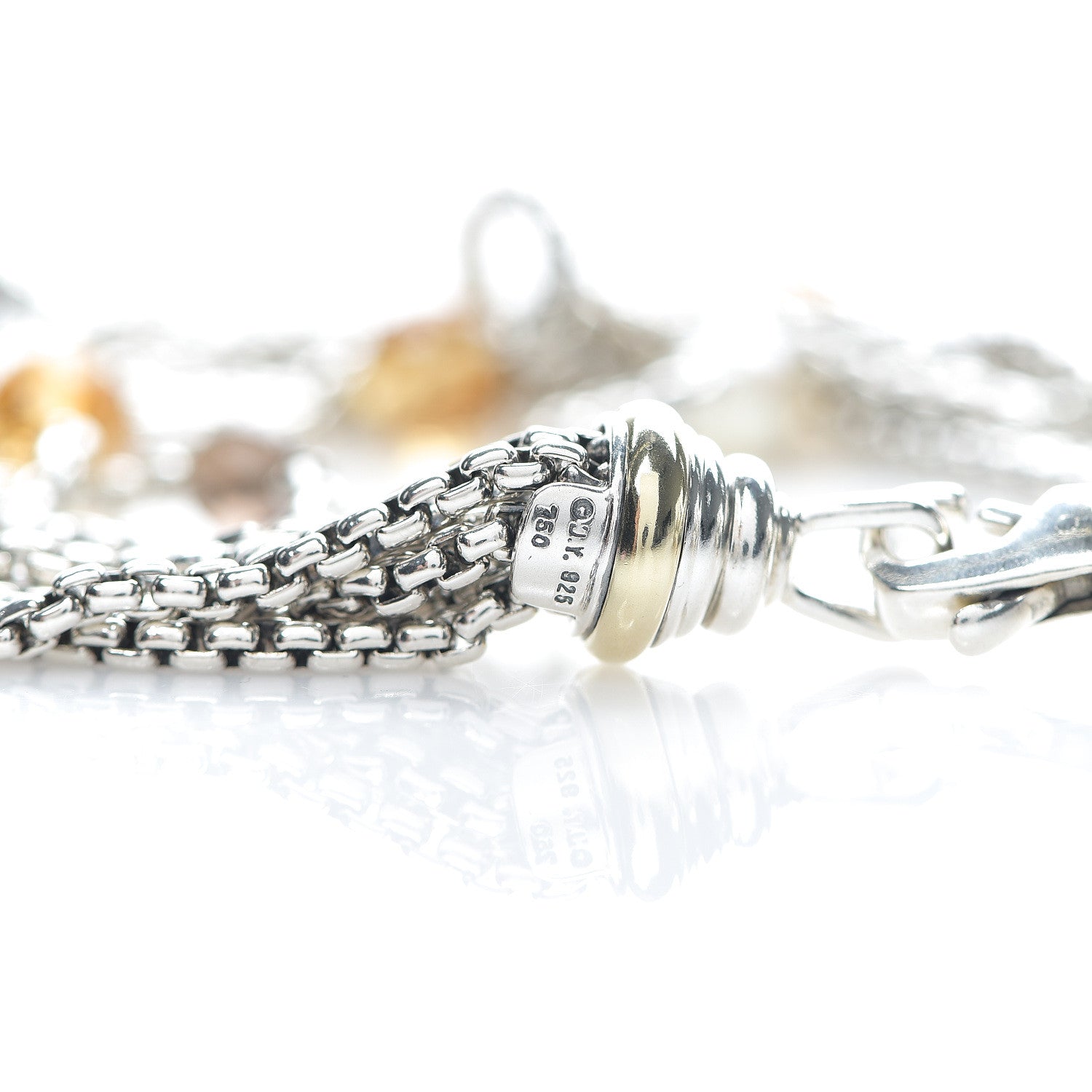 David Yurman Sterling Silver 18K Yellow Gold Pearl Citrine Smoky Topaz Multi Strand Necklace 4 of 4
