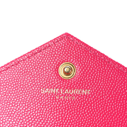 Saint Laurent Grain De Poudre Matelasse Chevron Cassandre Chain Wallet Lipstick Fuschia 6 of 8