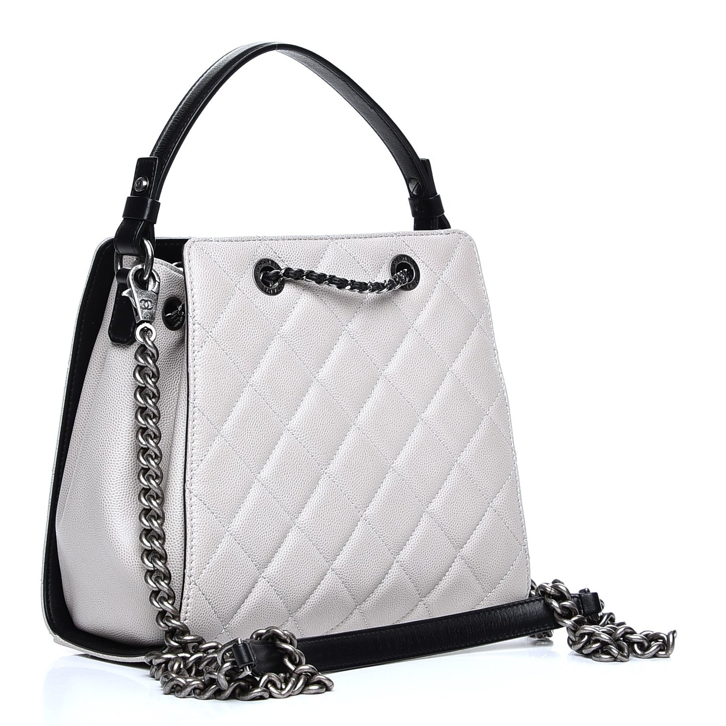 Caviar Quilted Small CC Bucket Bag Grey