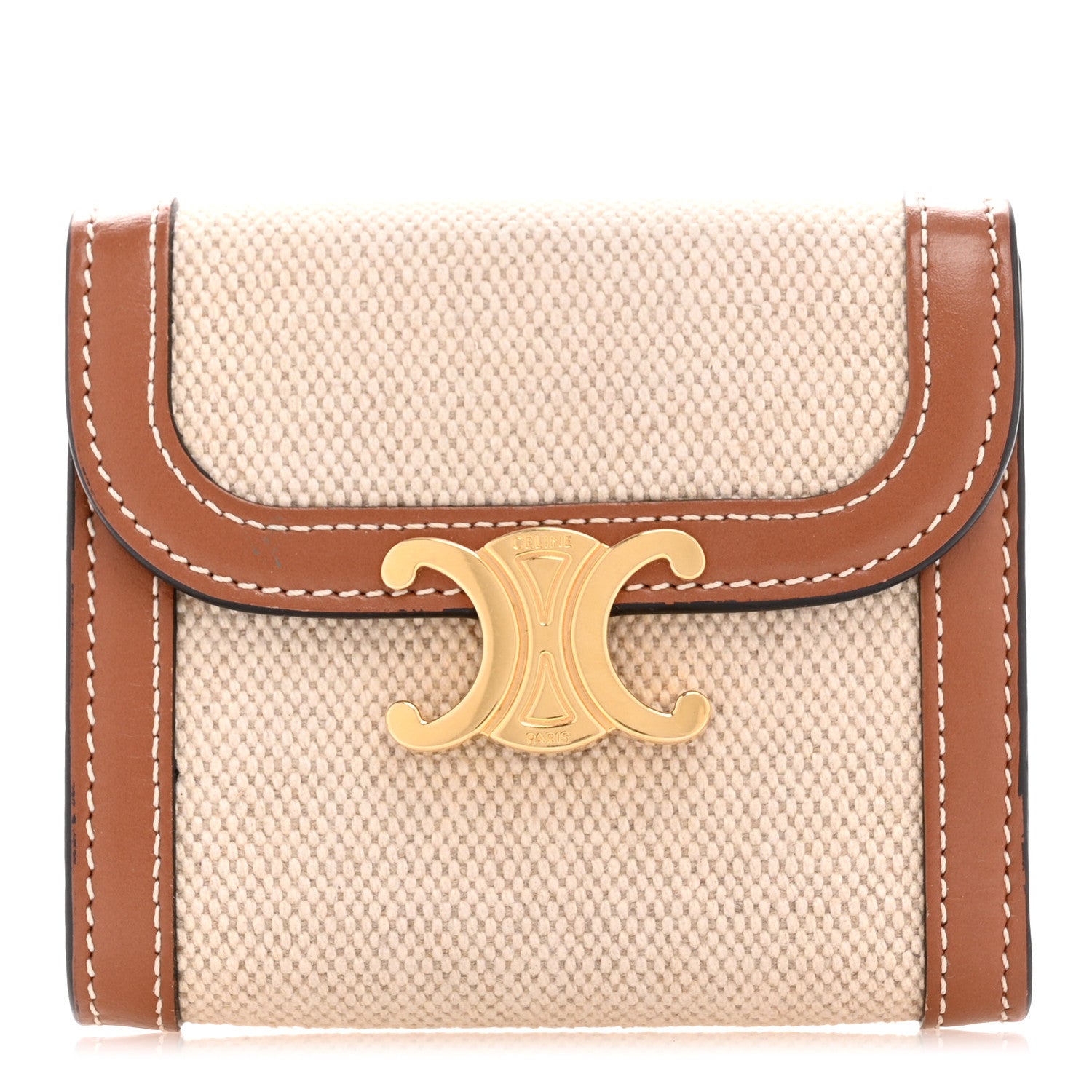Celine Textile Calfskin Small Triomphe Wallet Natural Tan 1 of 12