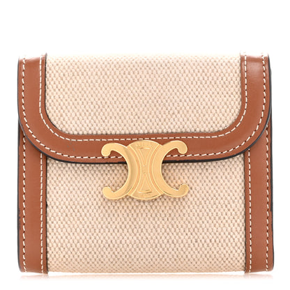 Celine Textile Calfskin Small Triomphe Wallet Natural Tan 1 of 12