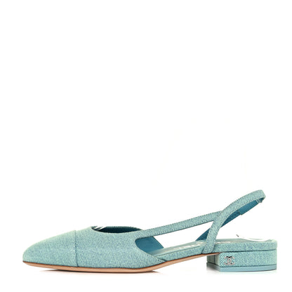 Chanel Denim Cap Toe CC Slingback Flats 36 Blue 2 of 18