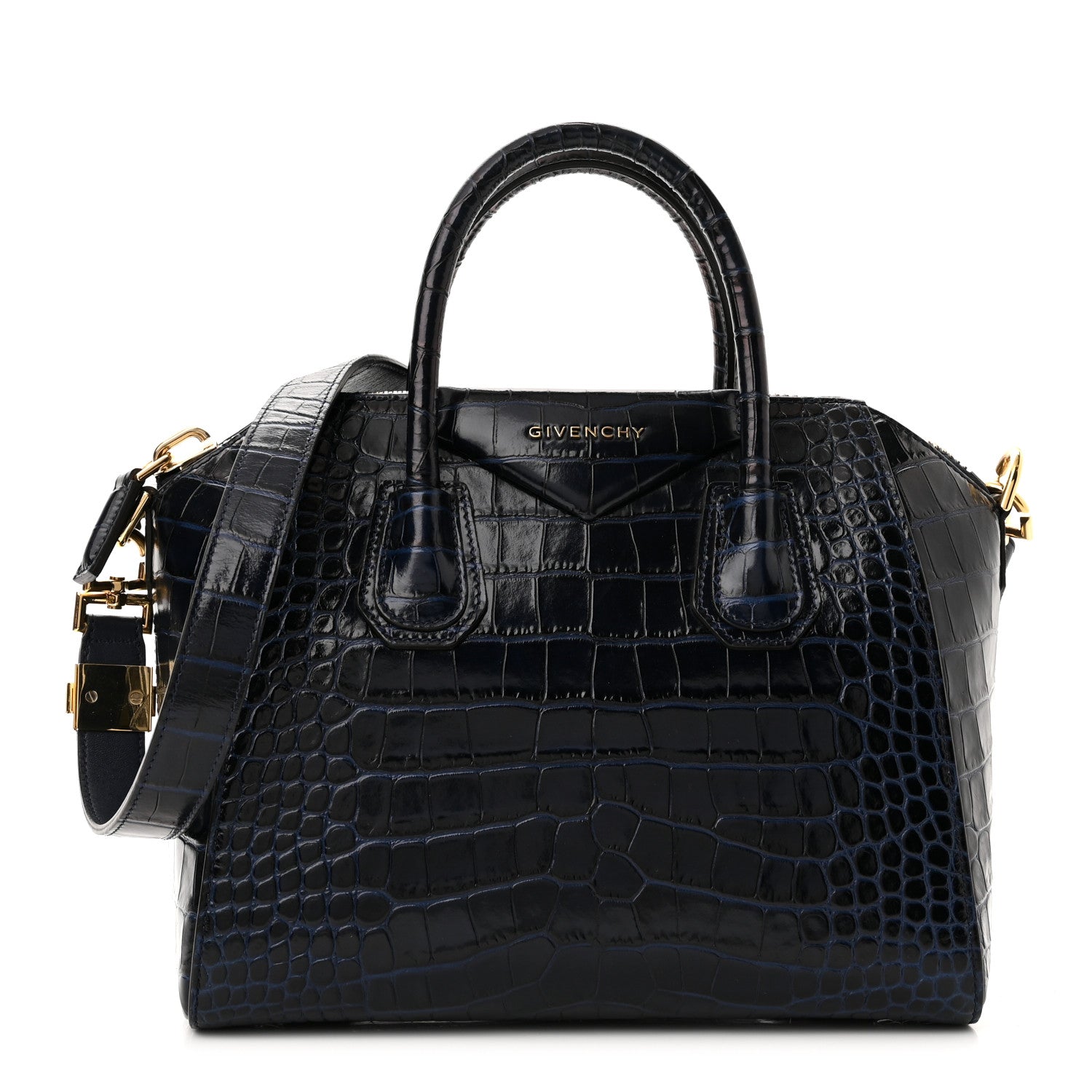 Givenchy Calfskin Crocodile Embossed Small Antigona Deep Blue 1 of 10