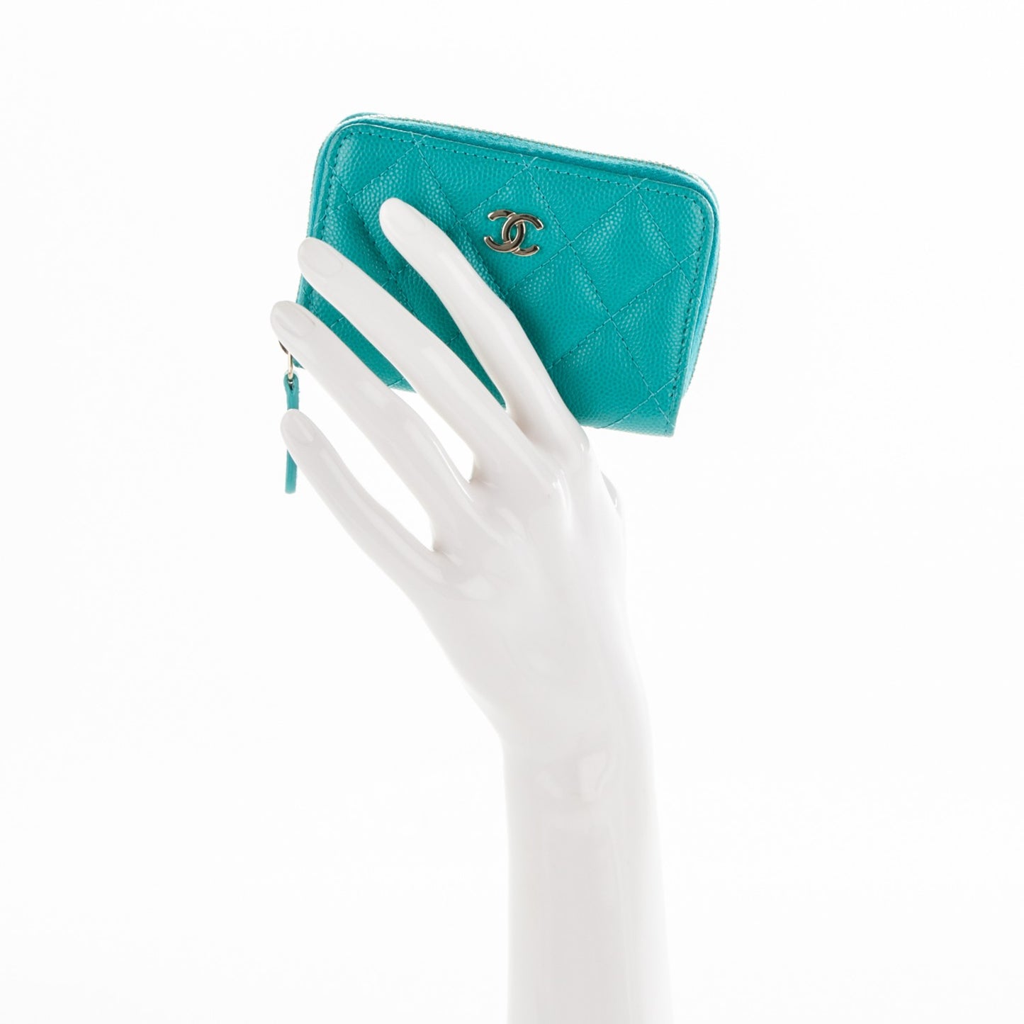 Caviar Quilted Zip Coin Purse Turquoise