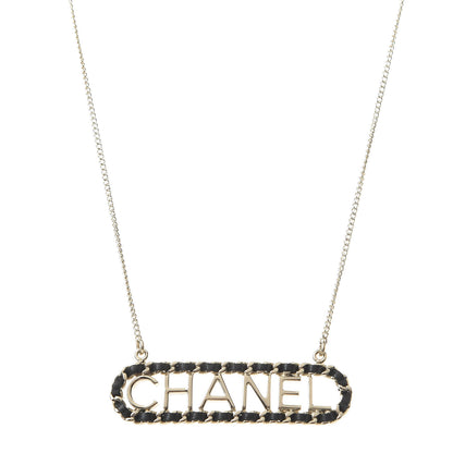 Chanel Metal Lambskin Logo Necklace Black Gold 1 of 5