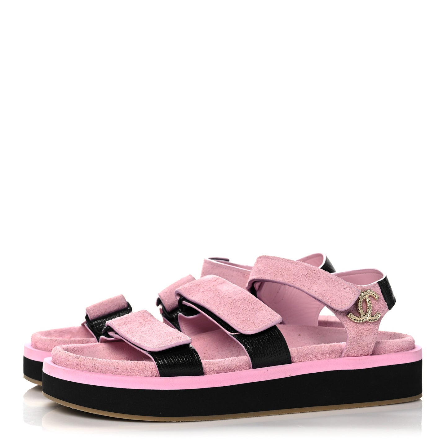 Suede Calfskin Velcro Flat Sandals 40 Light Pink
