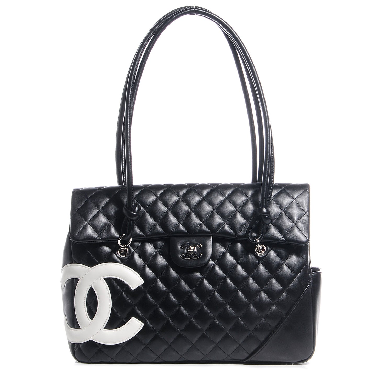 Calfskin Quilted Large Cambon Flap Black White