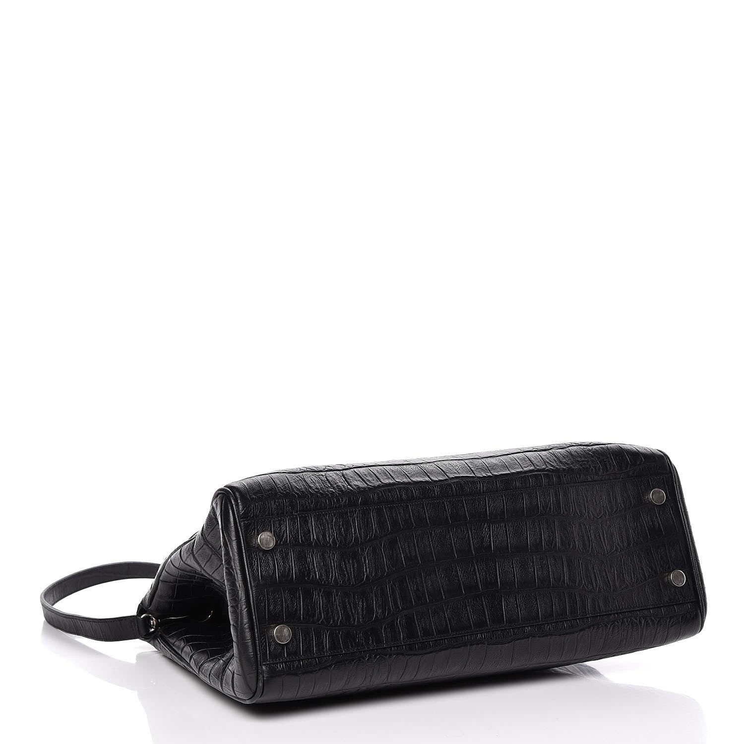 Saint Laurent Calfskin Crocodile Embossed Medium Trois Class Tote Black 4 of 9