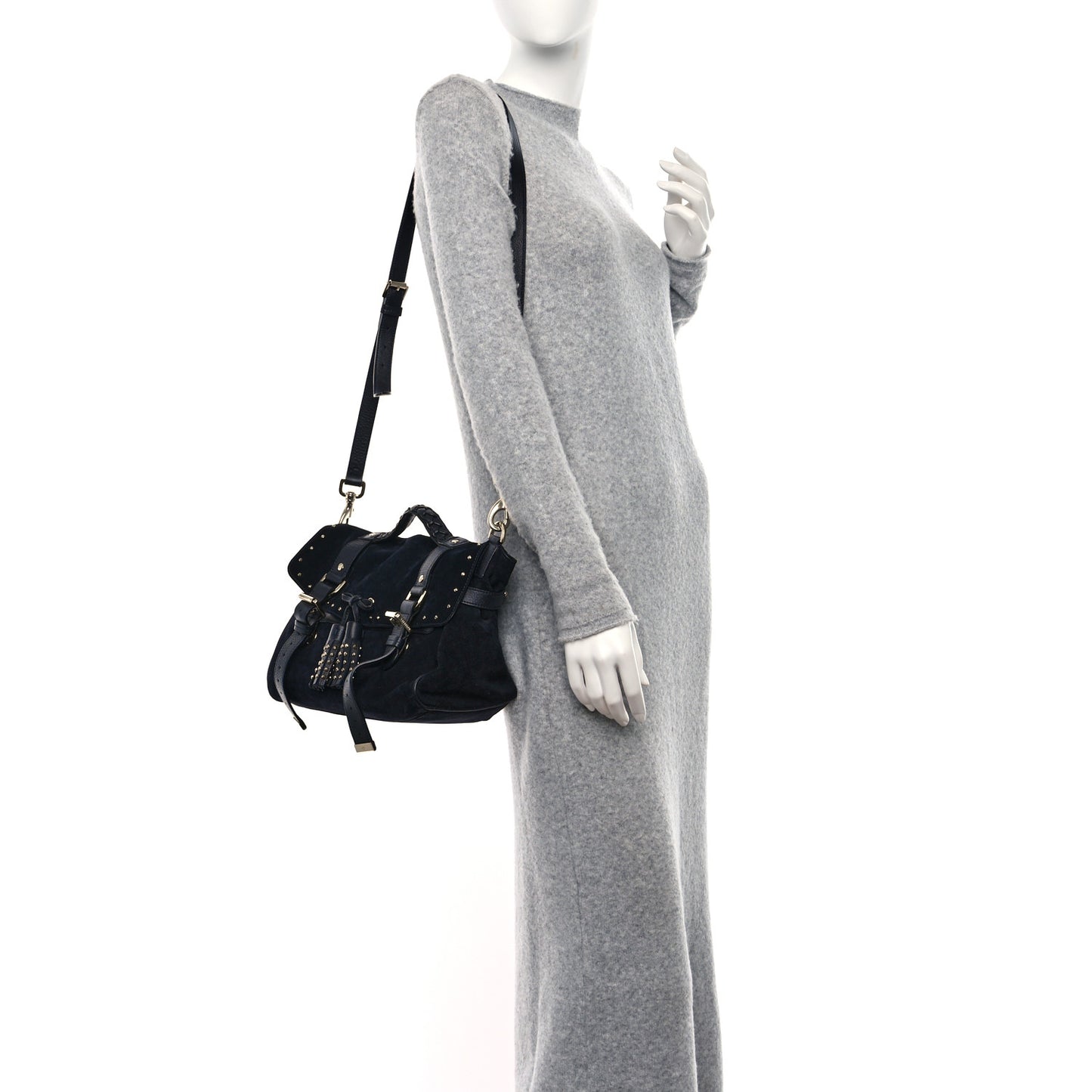 Heavy Suede Alexa Tassel Satchel Ink Blue