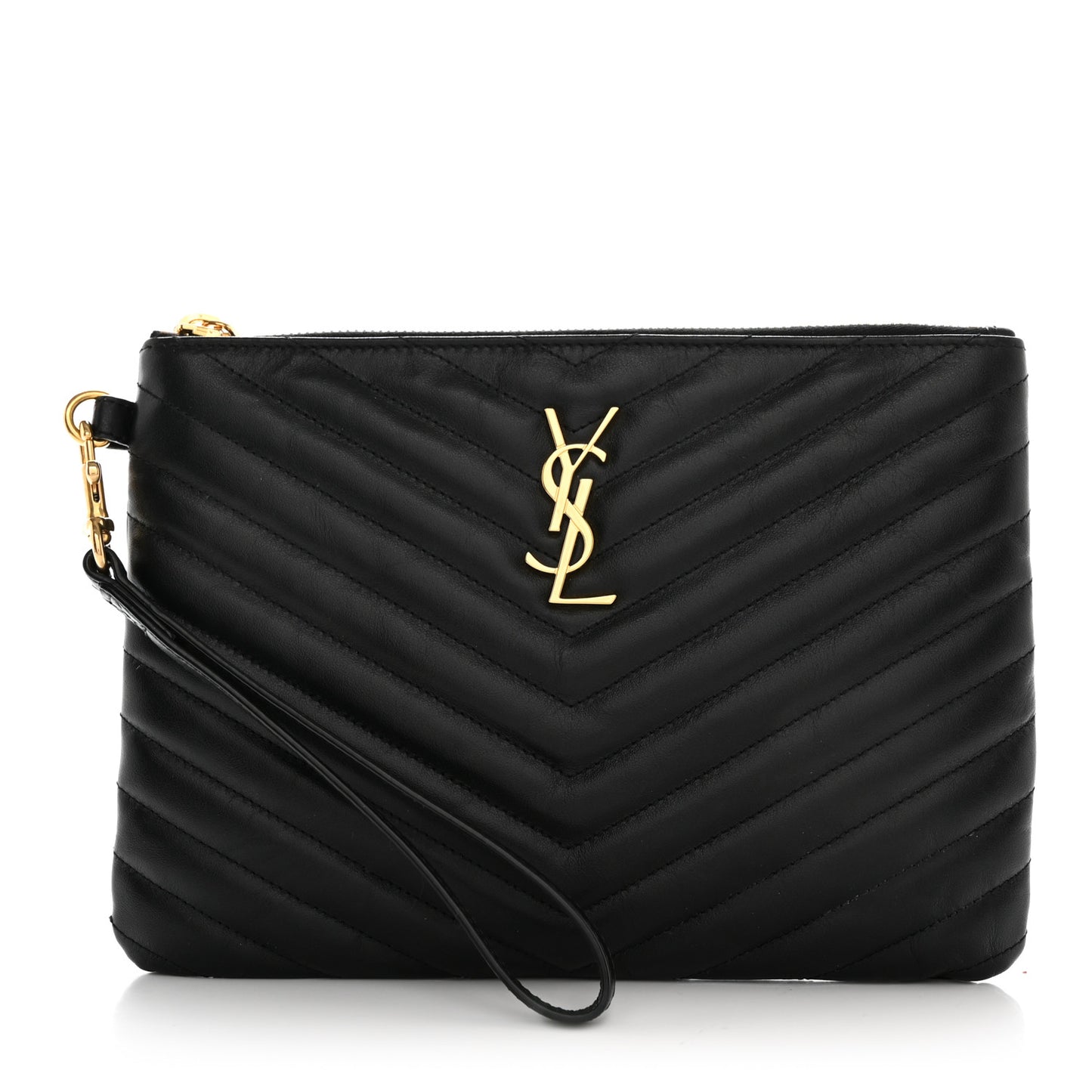 Calfskin Matelasse Chevron Monogram A5 Wristlet Black
