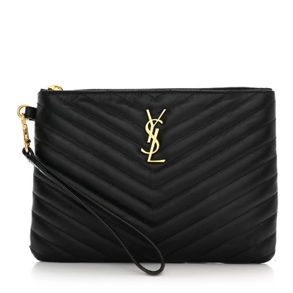 Saint Laurent Calfskin Matelasse Chevron Monogram A5 Wristlet Black 1 of 9