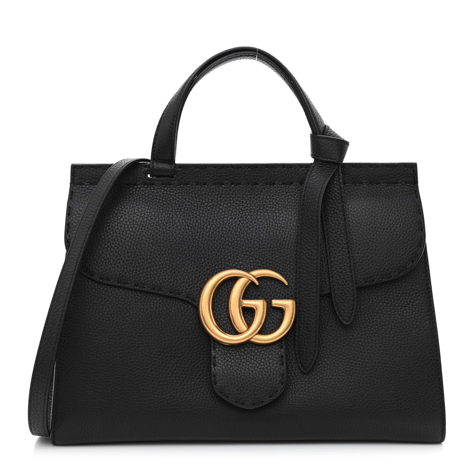 Gucci Calfskin Small GG Marmont Top Handle Bag Black 1 of 12
