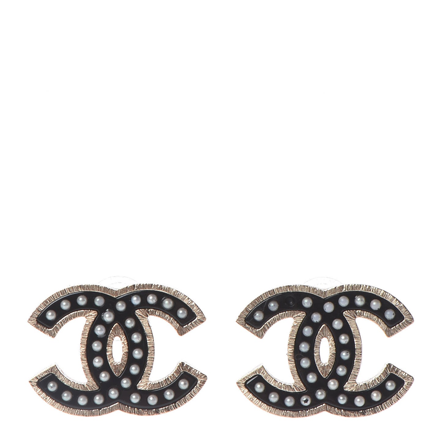 Resin Pearl CC Earrings Black Gold