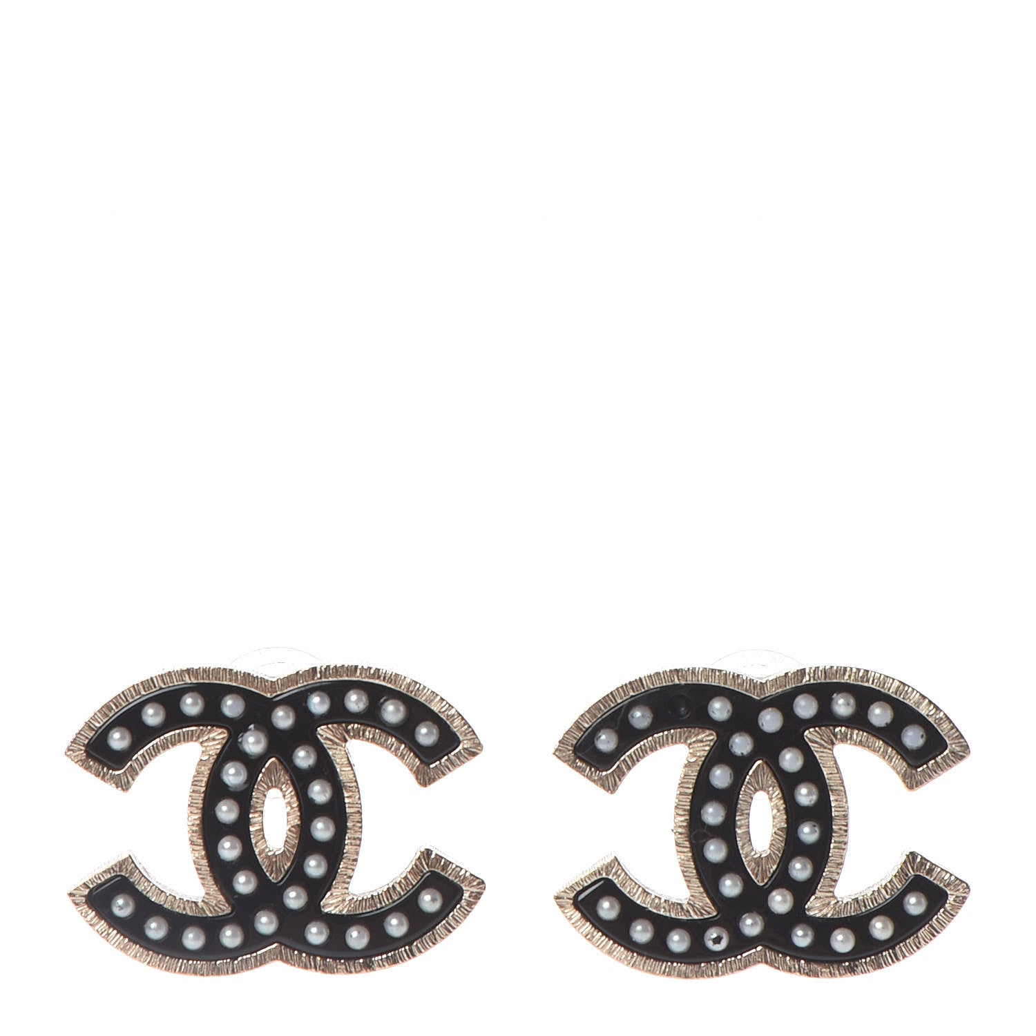 Chanel Resin Pearl CC Earrings Black Gold 1 of 5