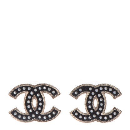 Chanel Resin Pearl CC Earrings Black Gold 1 of 5