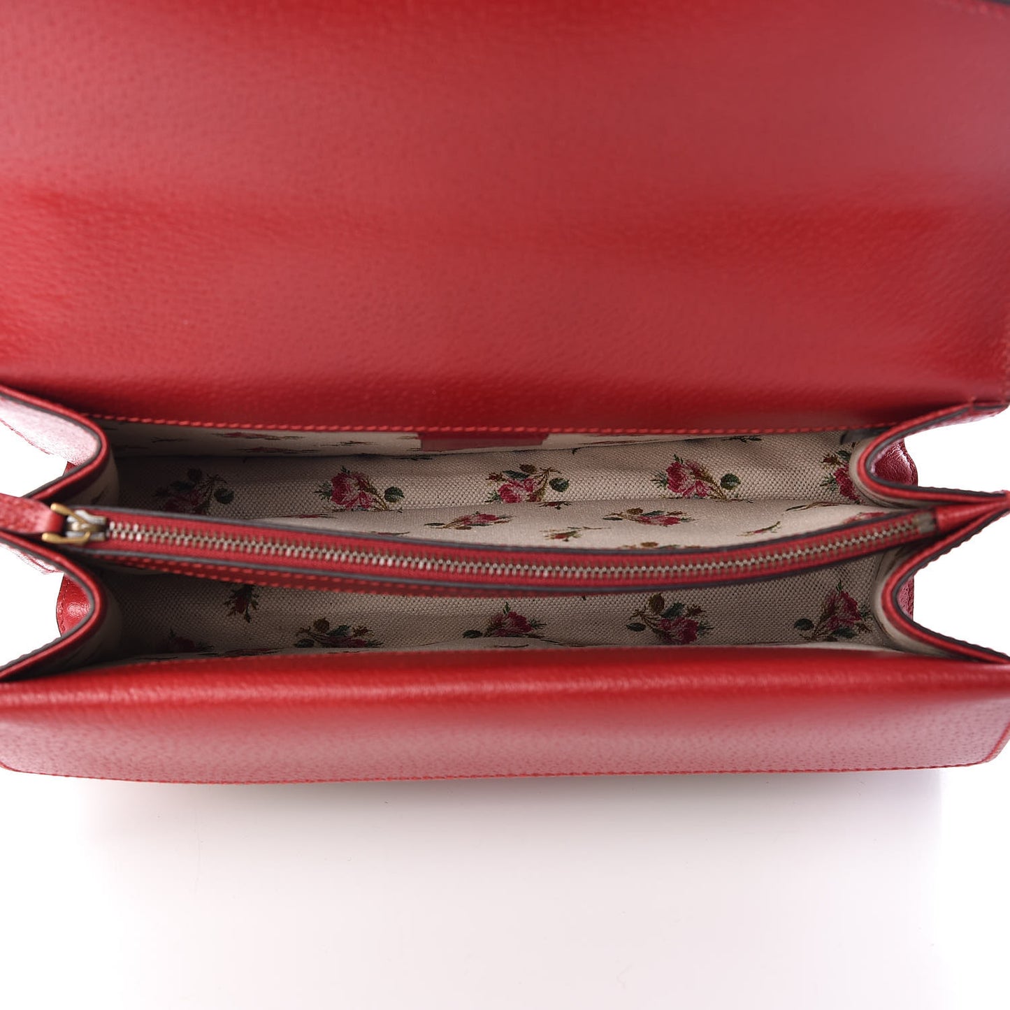 Calfskin Web Floral Embroidered Small Dionysus Shoulder Bag Hibiscus Red