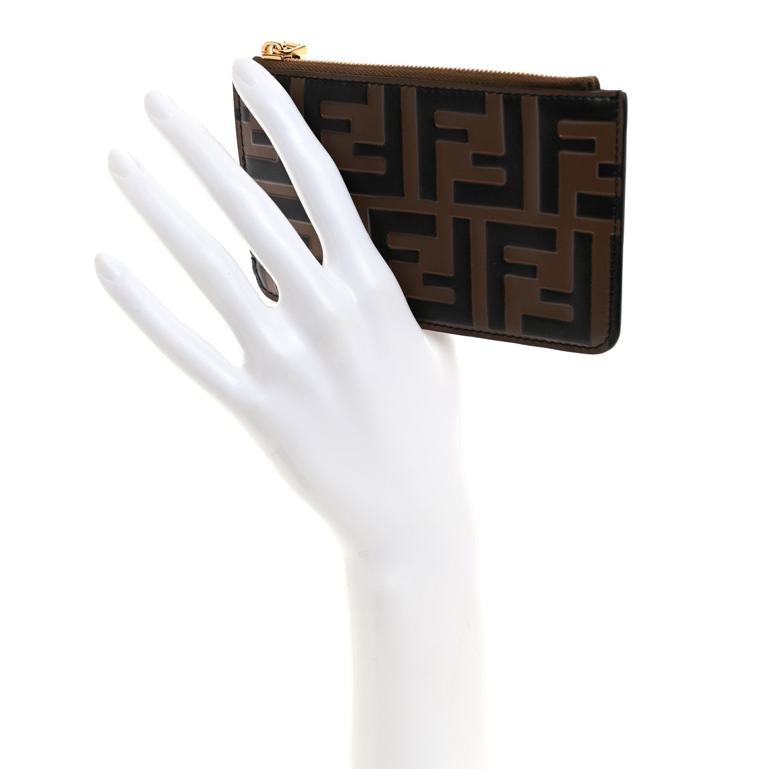 Fendi Vitello Soft F is Fendi Bi-Color FF 1974 Embossed Key Case Pouch Maya Black 2 of 7