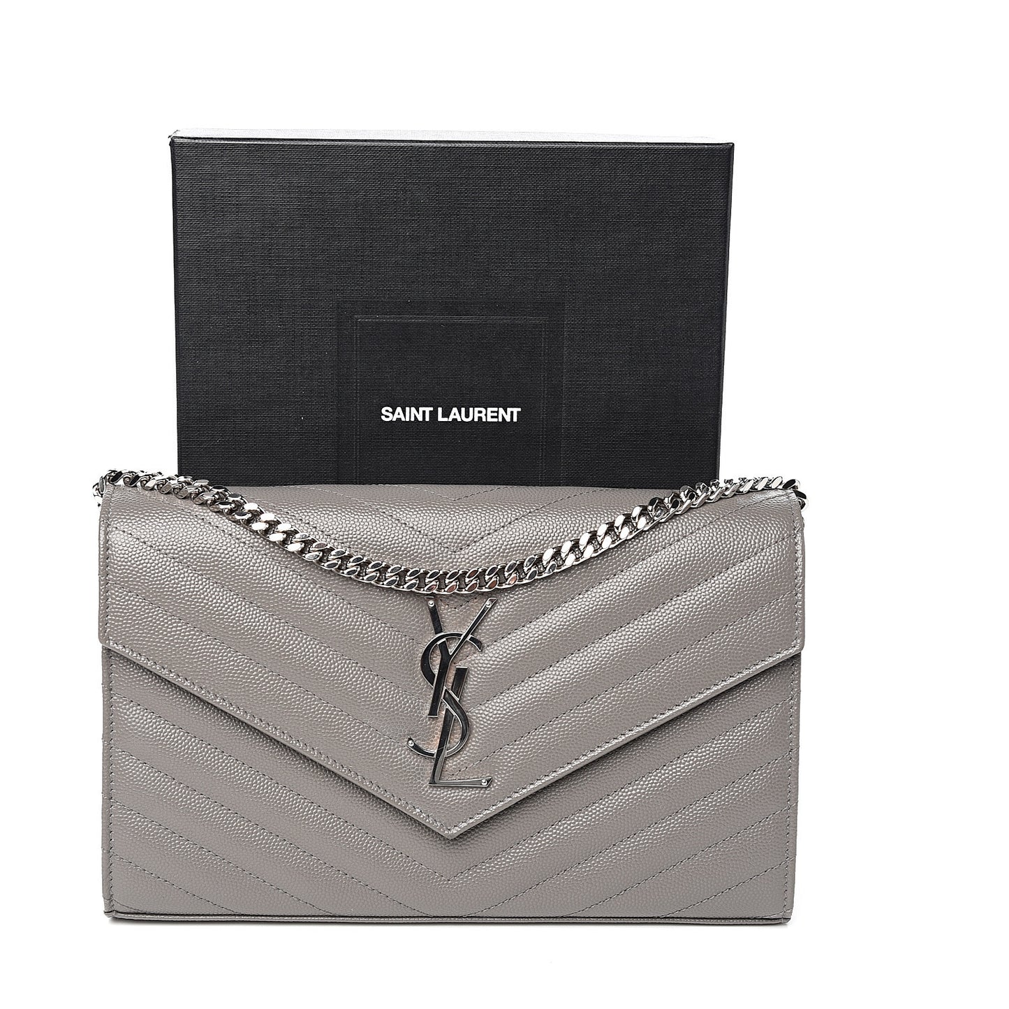 Grain De Poudre Matelasse Chevron Monogram Chain Wallet Fog