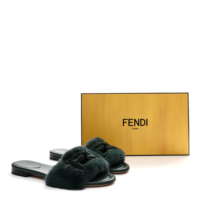 Fendi Mink FF Baguette Slide Sandals 38 Salvia 9 of 9