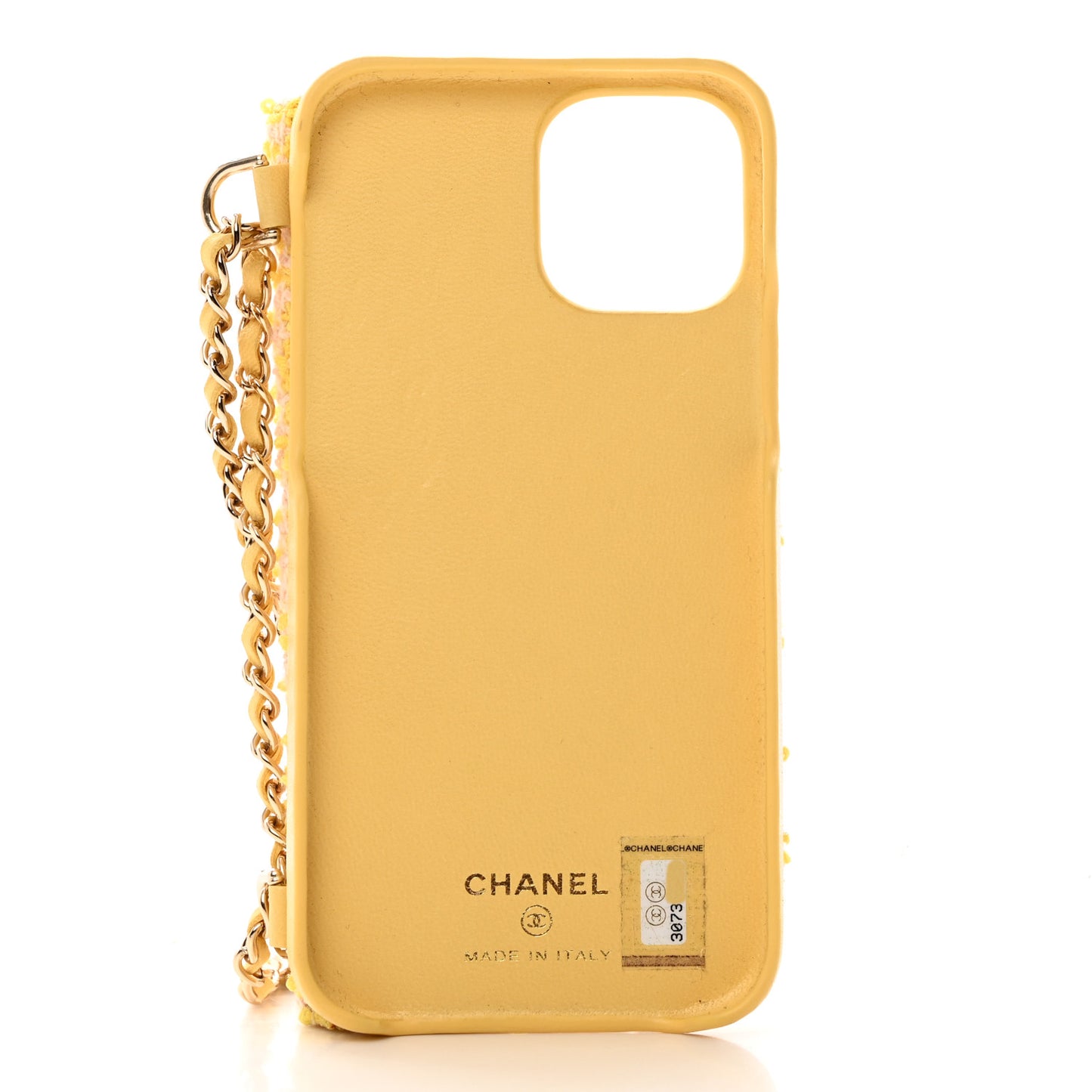 Tweed Quilted iPhone XII Pro Max Case With Chain Yellow Pink