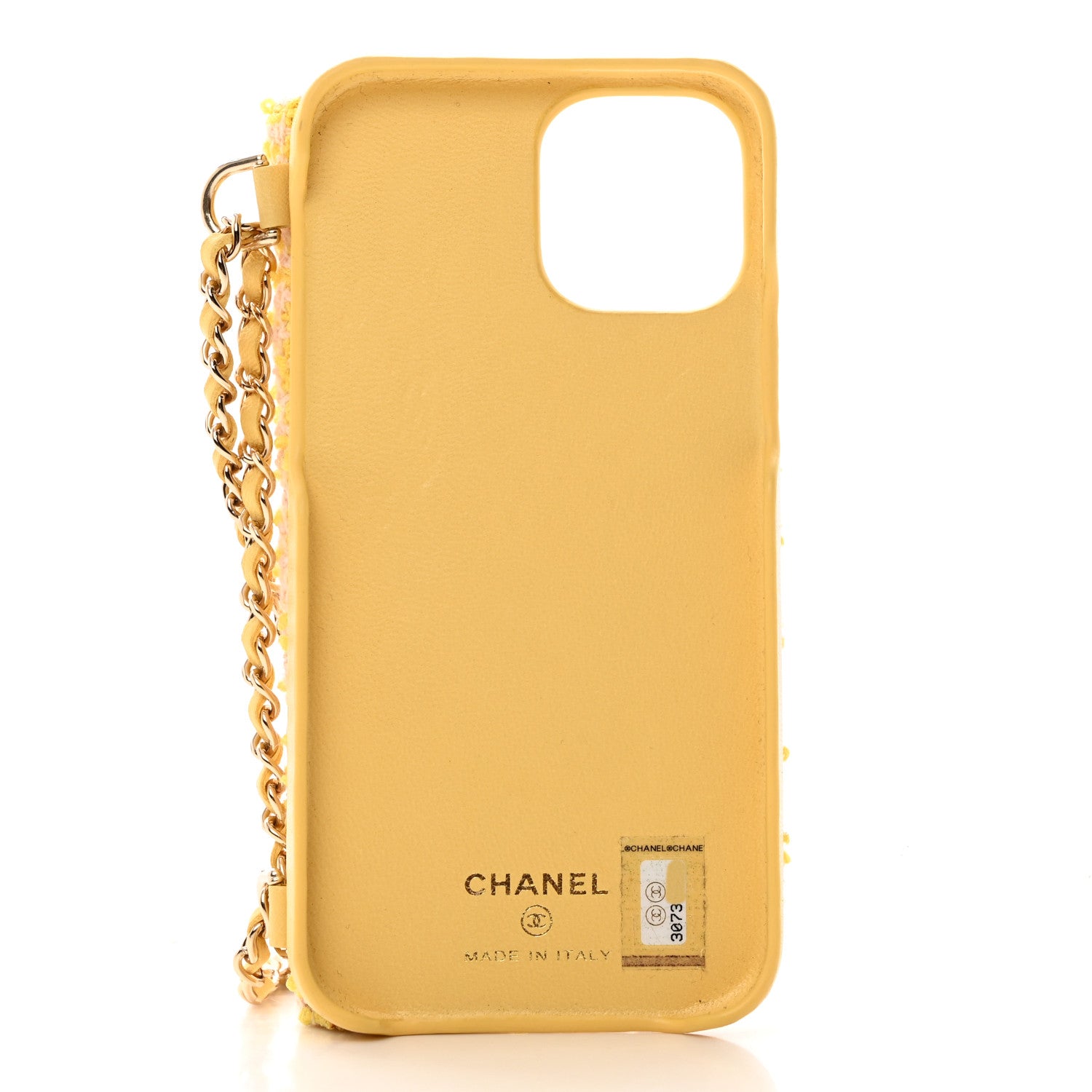 Chanel Tweed Quilted iPhone XII Pro Max Case With Chain Yellow Pink 5 of 11