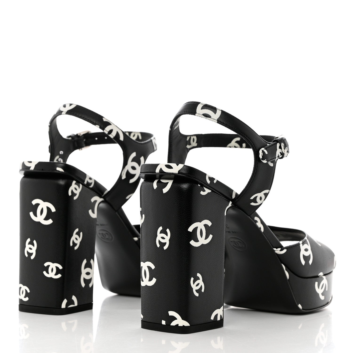 Chanel Printed Lambskin CC Platform Sandals 38 Black White 4 of 9