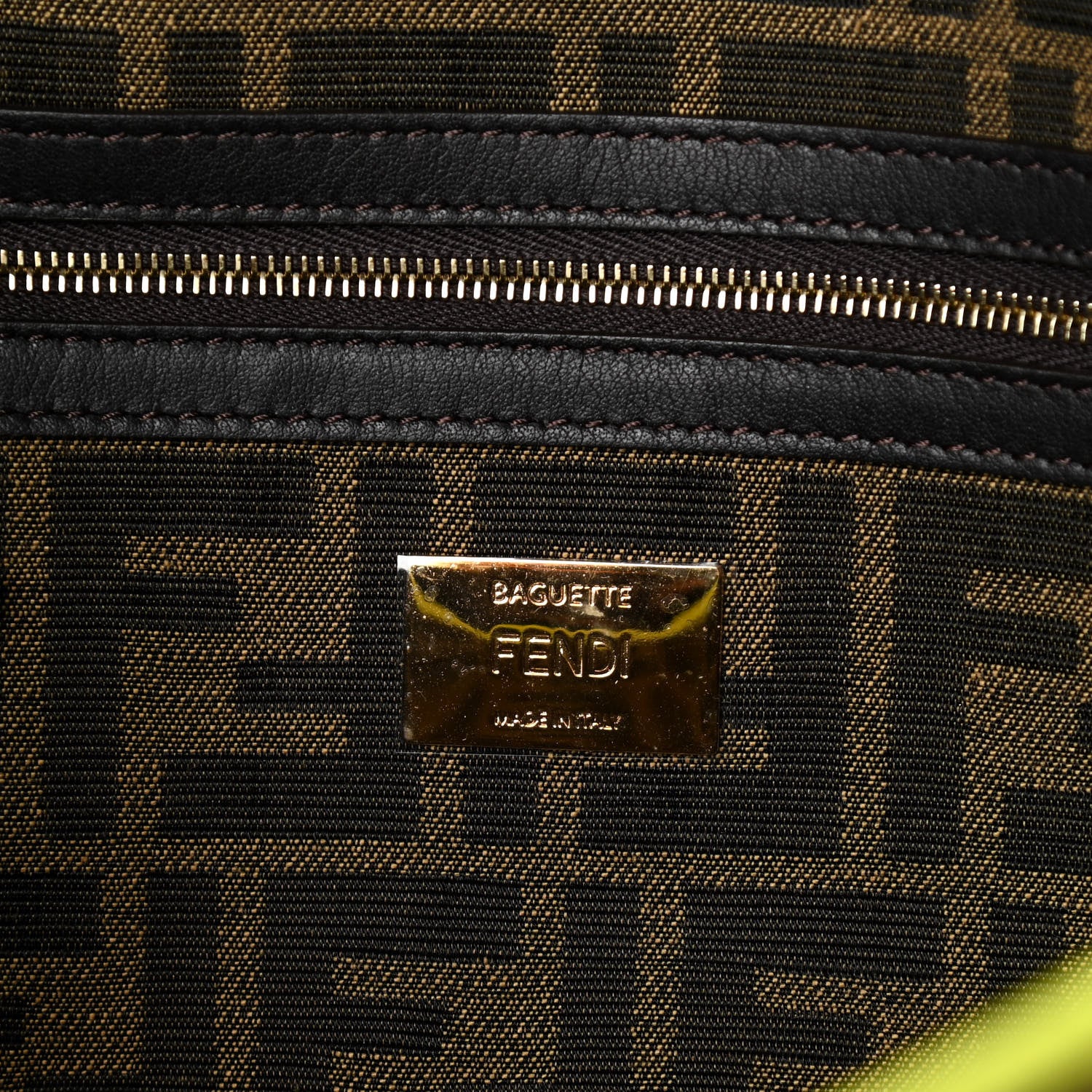 Fendi Fabric Jacquard FF 1974 Large Baguette Tobacco Moro Giallo Fluo 5 of 11