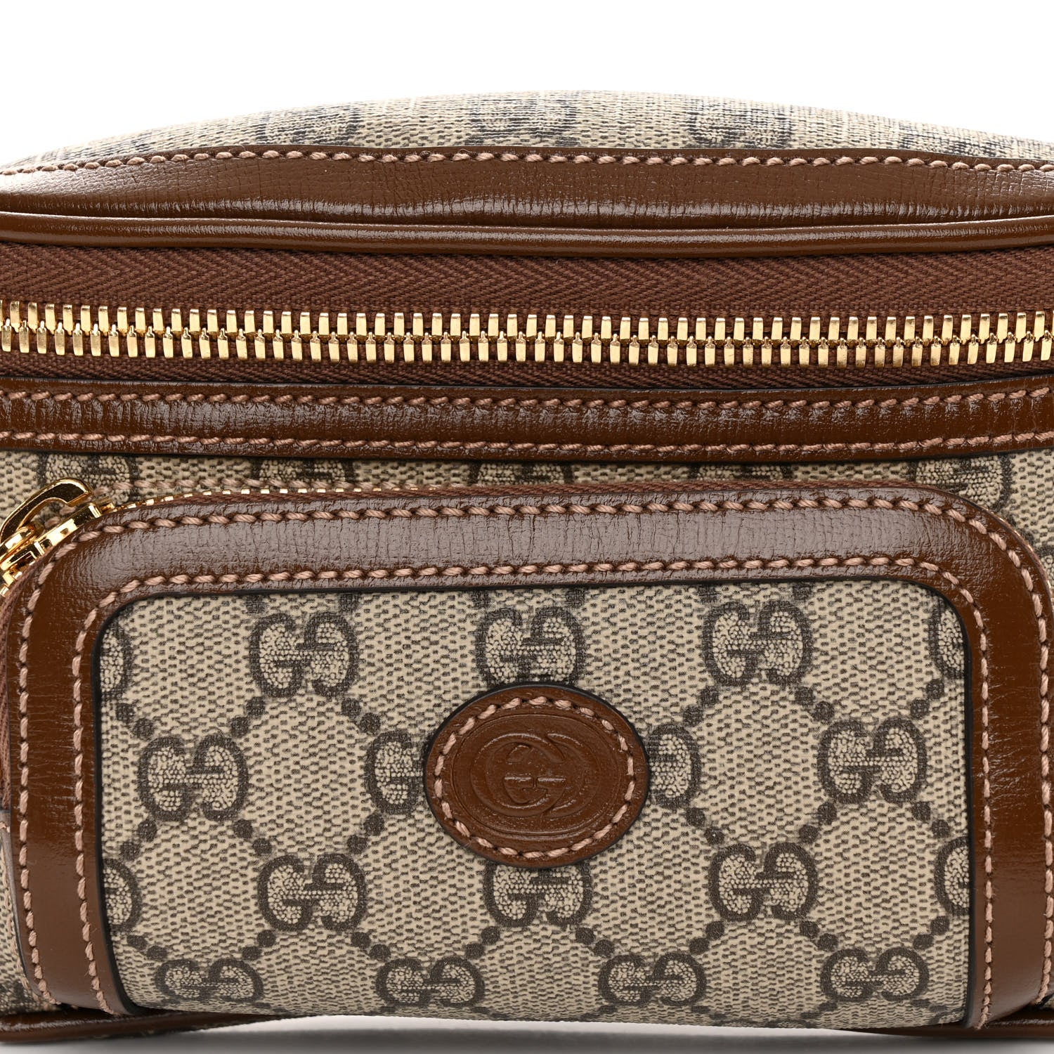 Gucci GG Supreme Monogram Textured Calfskin Retro Interlocking G Belt Bag Beige Ebony Brown Sugar 7 of 9