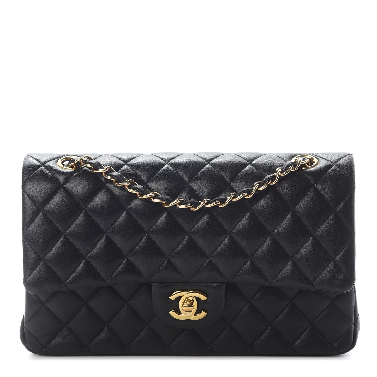 Lambskin Quilted Medium Double Flap Black